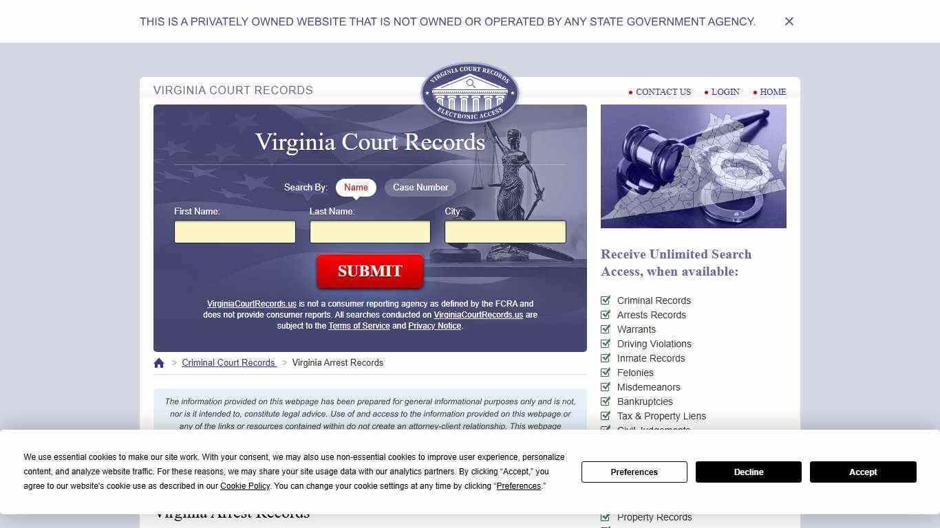 Virginia Arrest Records | VirginiaCourtRecords.us